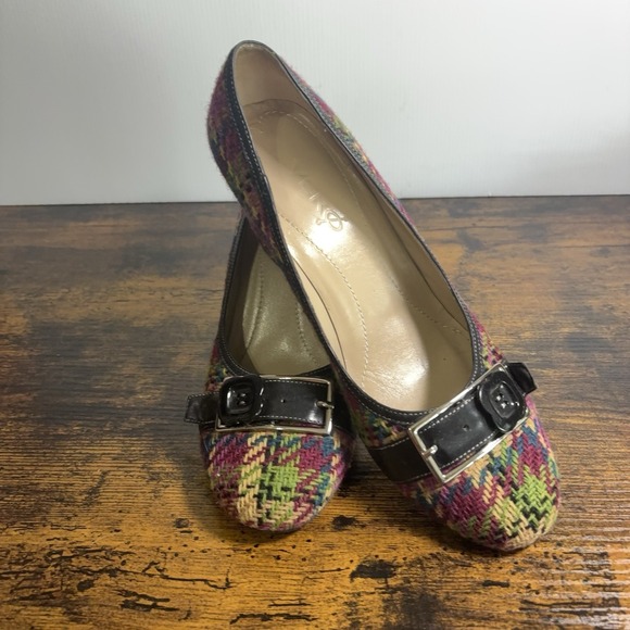 Vero Cuoio Shoes - Vero Cucio Tweed Heels Womens 10M Purple Green Plaid Leather Trim